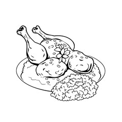 Roasted Chicken with Creamy Sauce and Rice Dish