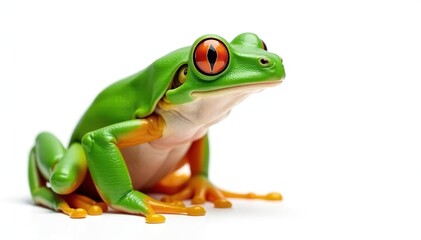 Obraz premium Green tree frog, vibrant skin, isolated on pure white background, perfect, fauna