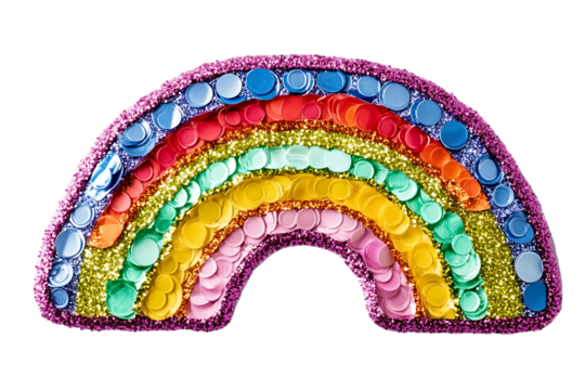 Vibrant Rainbow Sequin Applique on Transparent Background, PNG