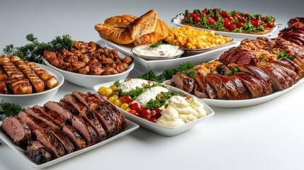 A vibrant display of a variety of delicious meals and garnishes.