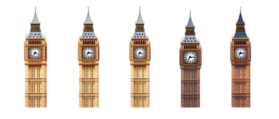 Big Ben Clock Tower Set on Transparent Background for Travel Icons, Architecture Design, or London-Themed Art