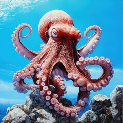 A vibrant octopus gracefully exploring its underwater environment.