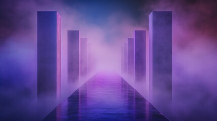 Neon Reflections: A Mystical Pathway Through a Purple Haze