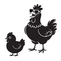  Set of Cartoon Chicken Character Silhouettes in Funny Poses – Collection of Comedic Bird Expressions and Movements for Humor and Animation Projects