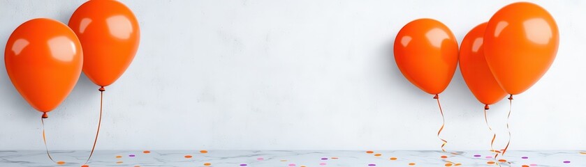 Three vibrant orange balloons against a bright background.