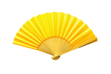 Bright yellow fan showcasing intricate design on a clean white background for vibrant decor