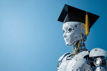 Humanoid robot wearing graduation cap, representing ai's growing role in education and the future of learning