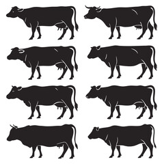 Black Cow silhouette vector icon set isolated on white background.
