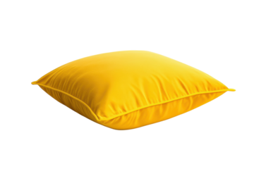 A vibrant yellow cushion resting on a backdrop of pure white, inviting comfort and relaxation