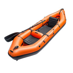 Naklejka premium Inflatable Orange Kayak with Black Accents on Isolated Background