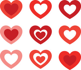 Heart icon pack in forest green and white flat style - love and health vector set for mobile apps