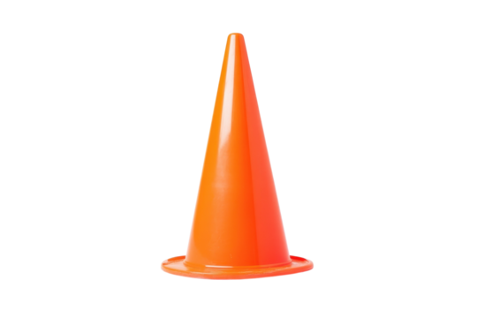 Bright orange traffic cone standing upright on a clean surface, symbolizing safety and caution