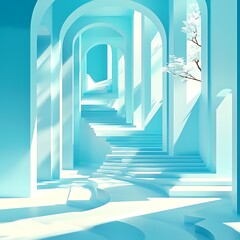 Obraz premium Light Blue Archway Corridor