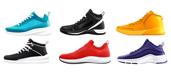 Pack of Athletic Sneakers set on Transparent Background for Sportswear Design, Fitness Promotions, or Footwear Branding