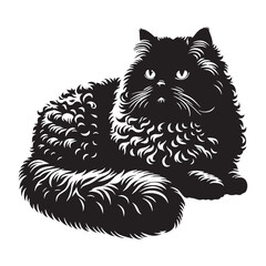 Fluffy Selkirk Rex silhouette, showcasing its soft curly fur – Selkirk Rex illustration – Selkirk Rex vector – cat silhouette

