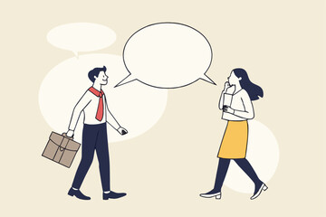 Communicate solution to solve problem, agreement, teamwork or cooperation, conversation message, meeting or discussion concept, business people communicate with connected jigsaw puzzle speech bubble.