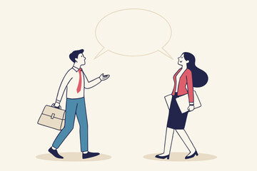 Communicate solution to solve problem, agreement, teamwork or cooperation, conversation message, meeting or discussion concept, business people communicate with connected jigsaw puzzle speech bubble.