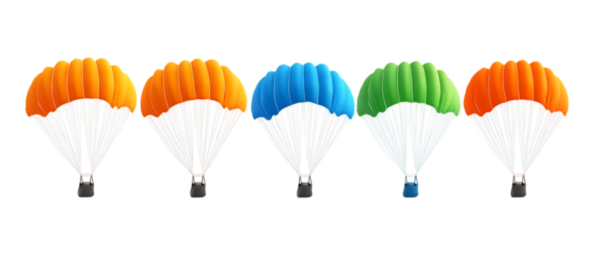 Pack of Bright Colorful Parachute set Against Transparent Background for Adventure Design, Outdoor Gear Promotion, or Safety Awareness Projects
