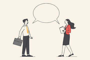 Communicate solution to solve problem, agreement, teamwork or cooperation, conversation message, meeting or discussion concept, business people communicate with connected jigsaw puzzle speech bubble.