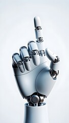 White cyborg robotic hand pointing his finger - 3D rendering isolated on transparent