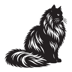 Fast Siberian silhouette, symbolizing its quick reflexes and high-energy personality – Siberian illustration – Siberian vector – cat silhouette

