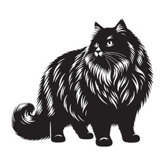 Elegant Siberian silhouette, highlighting its dense fur and wild beauty – Siberian illustration – Siberian vector – cat silhouette

