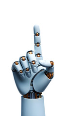 White cyborg robotic hand pointing his finger - 3D rendering isolated on transparent