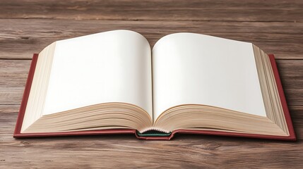 Open Book with Blank Pages on Wood Surface: Perfect for Writing, Studying, or Crafting Visual Content.