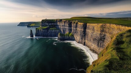 Cliffs of moher, breathtaking view of the irish coastline at sunset
