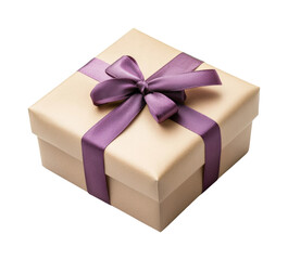 Obraz premium Gift box with purple ribbon celebrations isolated on transparent background, png