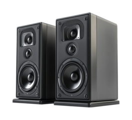 Powerful speakers setup home audio equipment modern isolated on transparent background, png