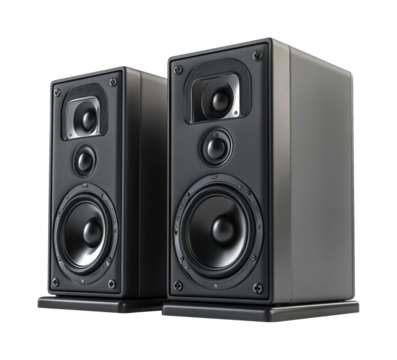 Powerful speakers setup home audio equipment modern isolated on transparent background, png
