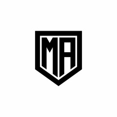 Initial monogram logo design MA isolated frame shield vector
