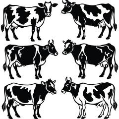 Black Cow silhouette vector icon set isolated on white background.