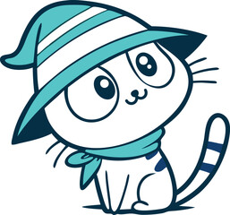 Charming Kitten with Turquoise Hat and Scarf, Playful Feline Face in a Cozy Pose