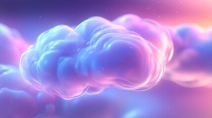 Glowing clouds floating during pink and purple sunset. Dreamy, abstract render