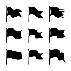 Fototapeta premium Flag Silhouette Vector Bundle | Black and White Flag Clipart | EPS Illustration Set