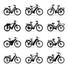 E-Bike Silhouette Vector Bundle Black and White E-Bike Clipart EPS Illustration