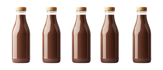 Cocoa Milk Bottles Pack on Transparent Background for Beverage Branding, Packaging Design, or Dairy Illustrations