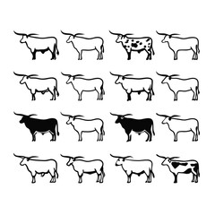 Black Cow silhouette vector icon set isolated on white background.