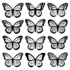 Butterfly Silhouette Vector Bundle | Black and White Butterfly Clipart | EPS Illustration Set