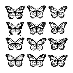 Butterfly Silhouette Vector Bundle | Black and White Butterfly Clipart | EPS Illustration Set