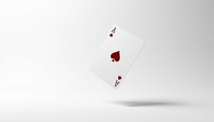 Obraz premium A lone playing card flips in the air against a stark white background , airborne, gamble