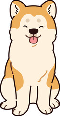 Simple and adorable outlined smiling Akita Dog sitting in front view