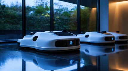 Advanced robot cleaning device on a table showcasing innovative ai technology for effortless home maintenance