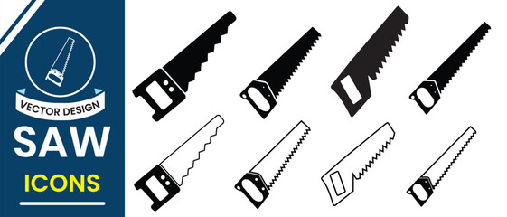 Hand Saw icon, vector design. Silhouette of saw symbol, wood cutter vector, Carpentry tools icon vector illustration.
