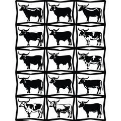 Black Cow silhouette vector icon set isolated on white background.