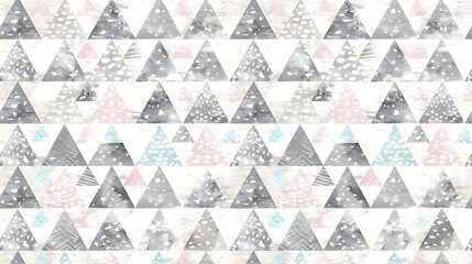Watercolor triangles forming a repeated pattern of various shapes and colors