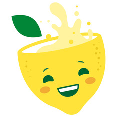 Cute Illustration of a Lemon Character, Happy Lemonade Summer Theme