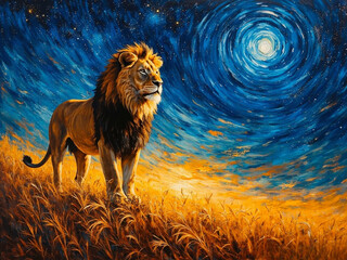 lion staring at the stars painting 